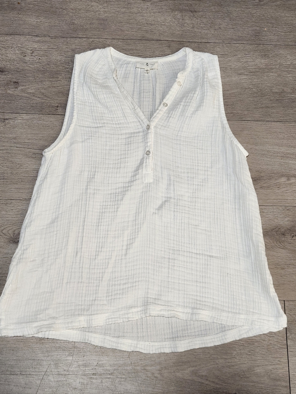 Lou & Grey XS White Gauze Sleeveless Henley Tank
